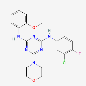 molecular formula C20H20ClFN6O2 B2831649 N2-(3-chloro-4-fluorophenyl)-N4-(2-methoxyphenyl)-6-morpholino-1,3,5-triazine-2,4-diamine CAS No. 898650-41-4
