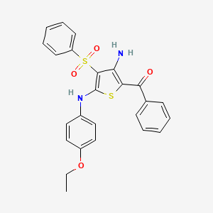 molecular formula C25H22N2O4S2 B2831657 (3-Amino-5-((4-ethoxyphenyl)amino)-4-(phenylsulfonyl)thiophen-2-yl)(phenyl)methanone CAS No. 892291-02-0