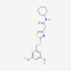 molecular formula C20H26N2O3S2 B2831660 N-cyclohexyl-2-(2-((3,5-dimethoxybenzyl)thio)thiazol-4-yl)acetamide CAS No. 941875-00-9