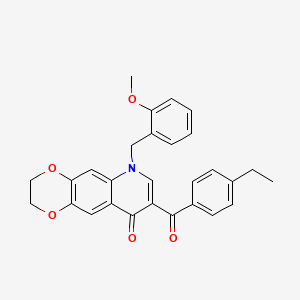 molecular formula C28H25NO5 B2831697 8-(4-ethylbenzoyl)-6-[(2-methoxyphenyl)methyl]-2H,3H,6H,9H-[1,4]dioxino[2,3-g]quinolin-9-one CAS No. 866810-87-9