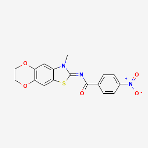 molecular formula C17H13N3O5S B2831736 N-[(5E)-6-methyl-10,13-dioxa-4-thia-6-azatricyclo[7.4.0.0^{3,7}]trideca-1,3(7),8-trien-5-ylidene]-4-nitrobenzamide CAS No. 1321936-11-1