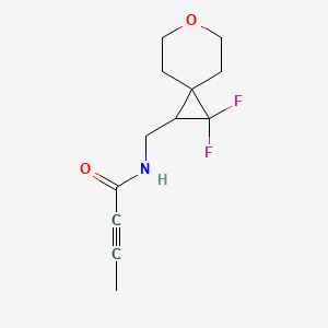 molecular formula C12H15F2NO2 B2831802 N-({2,2-difluoro-6-oxaspiro[2.5]octan-1-yl}methyl)but-2-ynamide CAS No. 2411230-39-0