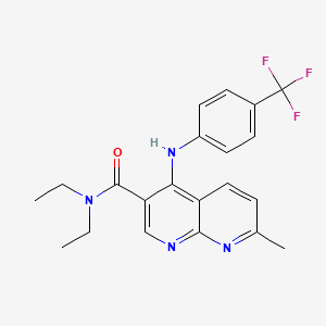 molecular formula C21H21F3N4O B2831806 N,N-diethyl-7-methyl-4-{[4-(trifluoromethyl)phenyl]amino}-1,8-naphthyridine-3-carboxamide CAS No. 1251694-62-8