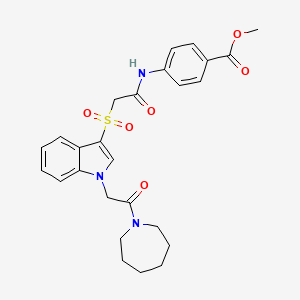 molecular formula C26H29N3O6S B2831826 methyl 4-(2-((1-(2-(azepan-1-yl)-2-oxoethyl)-1H-indol-3-yl)sulfonyl)acetamido)benzoate CAS No. 878059-82-6