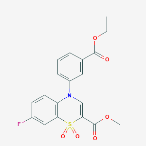 molecular formula C19H16FNO6S B2831966 methyl 4-[3-(ethoxycarbonyl)phenyl]-7-fluoro-4H-1,4-benzothiazine-2-carboxylate 1,1-dioxide CAS No. 1358599-45-7