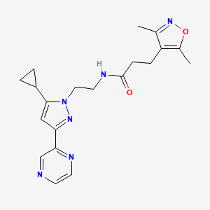 molecular formula C20H24N6O2 B2831971 N-(2-(5-cyclopropyl-3-(pyrazin-2-yl)-1H-pyrazol-1-yl)ethyl)-3-(3,5-dimethylisoxazol-4-yl)propanamide CAS No. 2034291-28-4