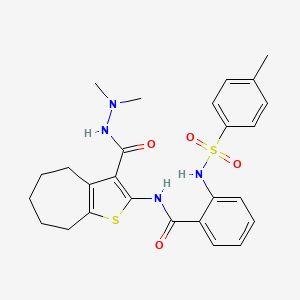 molecular formula C26H30N4O4S2 B2831984 N-(3-(2,2-dimethylhydrazinecarbonyl)-5,6,7,8-tetrahydro-4H-cyclohepta[b]thiophen-2-yl)-2-(4-methylphenylsulfonamido)benzamide CAS No. 896019-45-7