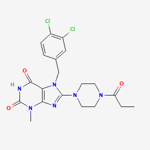 molecular formula C20H22Cl2N6O3 B2832032 7-[(3,4-dichlorophenyl)methyl]-3-methyl-8-(4-propanoylpiperazin-1-yl)-2,3,6,7-tetrahydro-1H-purine-2,6-dione CAS No. 1363853-87-5