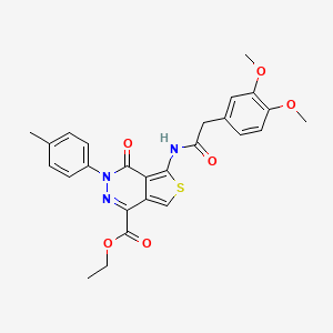 molecular formula C26H25N3O6S B2832035 ethyl 5-[2-(3,4-dimethoxyphenyl)acetamido]-3-(4-methylphenyl)-4-oxo-3H,4H-thieno[3,4-d]pyridazine-1-carboxylate CAS No. 851948-58-8