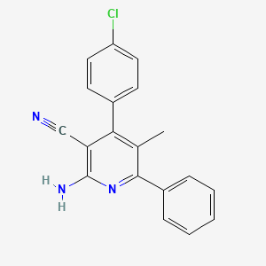 molecular formula C19H14ClN3 B2832059 2-Amino-4-(4-chlorophenyl)-5-methyl-6-phenylpyridine-3-carbonitrile CAS No. 338794-06-2