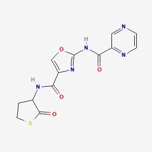 molecular formula C13H11N5O4S B2832082 N-{4-[(2-oxothiolan-3-yl)carbamoyl]-1,3-oxazol-2-yl}pyrazine-2-carboxamide CAS No. 1396793-47-7