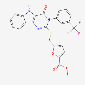 molecular formula C24H16F3N3O4S B2832112 methyl 5-(((4-oxo-3-(3-(trifluoromethyl)phenyl)-4,5-dihydro-3H-pyrimido[5,4-b]indol-2-yl)thio)methyl)furan-2-carboxylate CAS No. 536716-42-4
