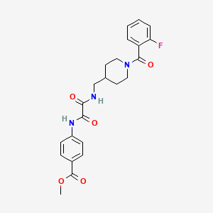 molecular formula C23H24FN3O5 B2832162 Methyl 4-(2-(((1-(2-fluorobenzoyl)piperidin-4-yl)methyl)amino)-2-oxoacetamido)benzoate CAS No. 1235070-18-4