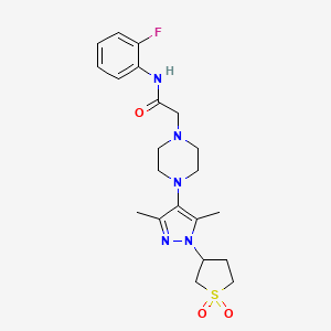 2-(4-(1-(1,1-dioxidotetrahydrothiophen-3-yl)-3,5-dimethyl-1H-pyrazol-4-yl)piperazin-1-yl)-N-(2-fluorophenyl)acetamide