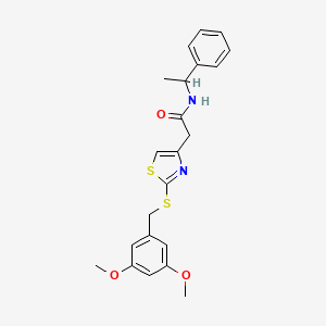 2-(2-((3,5-dimethoxybenzyl)thio)thiazol-4-yl)-N-(1-phenylethyl)acetamide