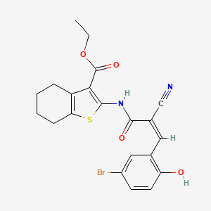 molecular formula C21H19BrN2O4S B2832238 Ethyl 2-[[(Z)-3-(5-bromo-2-hydroxyphenyl)-2-cyanoprop-2-enoyl]amino]-4,5,6,7-tetrahydro-1-benzothiophene-3-carboxylate CAS No. 380423-98-3