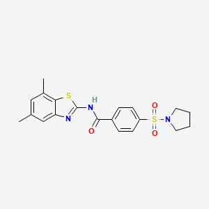 molecular formula C20H21N3O3S2 B2832243 N-(5,7-dimethyl-1,3-benzothiazol-2-yl)-4-(pyrrolidine-1-sulfonyl)benzamide CAS No. 851080-74-5