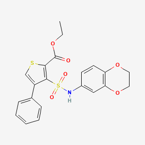 molecular formula C21H19NO6S2 B2832281 ethyl 3-[(2,3-dihydro-1,4-benzodioxin-6-yl)sulfamoyl]-4-phenylthiophene-2-carboxylate CAS No. 899971-38-1