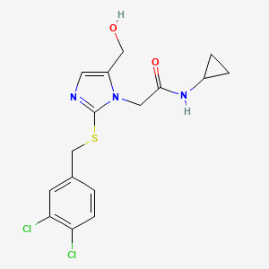 molecular formula C16H17Cl2N3O2S B2832288 N-cyclopropyl-2-(2-((3,4-dichlorobenzyl)thio)-5-(hydroxymethyl)-1H-imidazol-1-yl)acetamide CAS No. 921867-85-8
