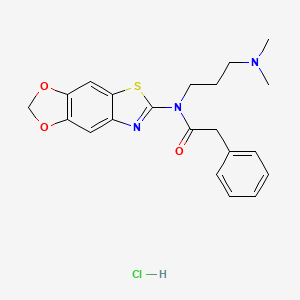 molecular formula C21H24ClN3O3S B2832297 N-[3-(dimethylamino)propyl]-N-([1,3]dioxolo[4,5-f][1,3]benzothiazol-6-yl)-2-phenylacetamide;hydrochloride CAS No. 1216463-39-6