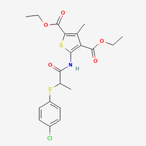 molecular formula C20H22ClNO5S2 B2832304 Diethyl 5-(2-((4-chlorophenyl)thio)propanamido)-3-methylthiophene-2,4-dicarboxylate CAS No. 403843-92-5
