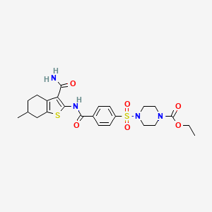 molecular formula C24H30N4O6S2 B2832371 Ethyl 4-((4-((3-carbamoyl-6-methyl-4,5,6,7-tetrahydrobenzo[b]thiophen-2-yl)carbamoyl)phenyl)sulfonyl)piperazine-1-carboxylate CAS No. 398998-92-0