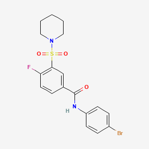 molecular formula C18H18BrFN2O3S B2832375 N-(4-bromophenyl)-4-fluoro-3-(piperidin-1-ylsulfonyl)benzamide CAS No. 451477-74-0