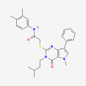 molecular formula C28H32N4O2S B2832418 N-(3,4-dimethylphenyl)-2-{[5-methyl-3-(3-methylbutyl)-4-oxo-7-phenyl-3H,4H,5H-pyrrolo[3,2-d]pyrimidin-2-yl]sulfanyl}acetamide CAS No. 1115458-36-0