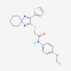 molecular formula C22H25N3O2S2 B2832451 N-(4-ethoxyphenyl)-2-((3-(thiophen-2-yl)-1,4-diazaspiro[4.5]deca-1,3-dien-2-yl)thio)acetamide CAS No. 1223987-00-5