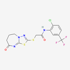 molecular formula C15H12ClF3N4O2S2 B2832458 N-[2-CHLORO-5-(TRIFLUOROMETHYL)PHENYL]-2-({8-OXO-5H,6H,7H,8H-[1,3,4]THIADIAZOLO[3,2-A][1,3]DIAZEPIN-2-YL}SULFANYL)ACETAMIDE CAS No. 450346-79-9