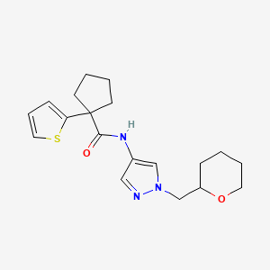 molecular formula C19H25N3O2S B2832507 N-{1-[(oxan-2-yl)methyl]-1H-pyrazol-4-yl}-1-(thiophen-2-yl)cyclopentane-1-carboxamide CAS No. 2034228-77-6
