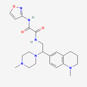 molecular formula C22H30N6O3 B2832606 N'-[2-(1-methyl-1,2,3,4-tetrahydroquinolin-6-yl)-2-(4-methylpiperazin-1-yl)ethyl]-N-(1,2-oxazol-3-yl)ethanediamide CAS No. 922066-36-2