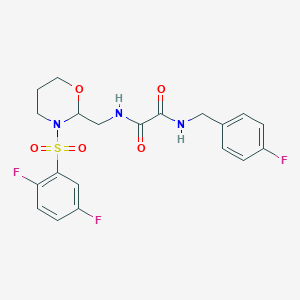 molecular formula C20H20F3N3O5S B2832650 N-{[3-(2,5-difluorobenzenesulfonyl)-1,3-oxazinan-2-yl]methyl}-N'-[(4-fluorophenyl)methyl]ethanediamide CAS No. 869071-86-3