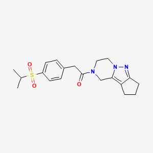molecular formula C20H25N3O3S B2832697 2-(4-(isopropylsulfonyl)phenyl)-1-(3,4,8,9-tetrahydro-1H-cyclopenta[3,4]pyrazolo[1,5-a]pyrazin-2(7H)-yl)ethanone CAS No. 2034371-92-9