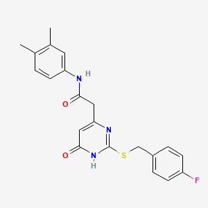 molecular formula C21H20FN3O2S B2832707 N-(3,4-dimethylphenyl)-2-(2-((4-fluorobenzyl)thio)-6-oxo-1,6-dihydropyrimidin-4-yl)acetamide CAS No. 1040645-98-4