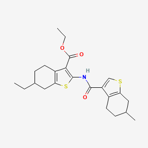 molecular formula C23H29NO3S2 B2832710 ETHYL 6-ETHYL-2-(6-METHYL-4,5,6,7-TETRAHYDRO-1-BENZOTHIOPHENE-3-AMIDO)-4,5,6,7-TETRAHYDRO-1-BENZOTHIOPHENE-3-CARBOXYLATE CAS No. 848752-60-3