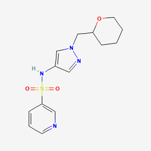 molecular formula C14H18N4O3S B2832712 N-{1-[(oxan-2-yl)methyl]-1H-pyrazol-4-yl}pyridine-3-sulfonamide CAS No. 2034230-14-1