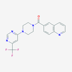molecular formula C19H16F3N5O B2832725 6-{4-[6-(trifluoromethyl)pyrimidin-4-yl]piperazine-1-carbonyl}quinoline CAS No. 2034343-75-2