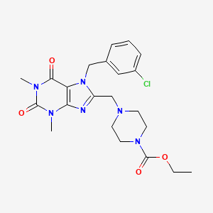 molecular formula C22H27ClN6O4 B2832750 ethyl 4-({7-[(3-chlorophenyl)methyl]-1,3-dimethyl-2,6-dioxo-2,3,6,7-tetrahydro-1H-purin-8-yl}methyl)piperazine-1-carboxylate CAS No. 851940-07-3
