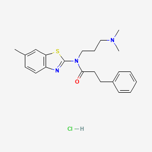 molecular formula C22H28ClN3OS B2832757 N-(3-(dimethylamino)propyl)-N-(6-methylbenzo[d]thiazol-2-yl)-3-phenylpropanamide hydrochloride CAS No. 1052529-56-2