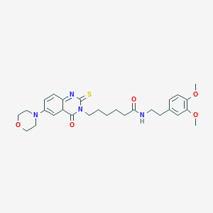 molecular formula C28H36N4O5S B2832766 N-[2-(3,4-dimethoxyphenyl)ethyl]-6-[6-(morpholin-4-yl)-4-oxo-2-sulfanylidene-1,2,3,4-tetrahydroquinazolin-3-yl]hexanamide CAS No. 689769-46-8