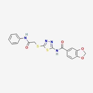 molecular formula C18H14N4O4S2 B2832768 N-(5-((2-oxo-2-(phenylamino)ethyl)thio)-1,3,4-thiadiazol-2-yl)benzo[d][1,3]dioxole-5-carboxamide CAS No. 477212-15-0