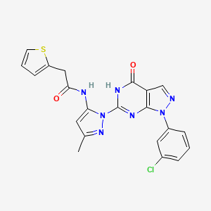 molecular formula C21H16ClN7O2S B2832802 N-(1-(1-(3-chlorophenyl)-4-oxo-4,5-dihydro-1H-pyrazolo[3,4-d]pyrimidin-6-yl)-3-methyl-1H-pyrazol-5-yl)-2-(thiophen-2-yl)acetamide CAS No. 1172284-66-0