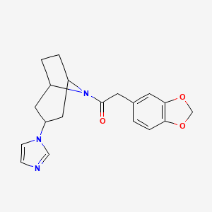 molecular formula C19H21N3O3 B2832833 2-(2H-1,3-benzodioxol-5-yl)-1-[3-(1H-imidazol-1-yl)-8-azabicyclo[3.2.1]octan-8-yl]ethan-1-one CAS No. 2320607-31-4