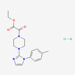 molecular formula C18H23ClN4O3 B2832940 ethyl 2-oxo-2-(4-(1-(p-tolyl)-1H-imidazol-2-yl)piperazin-1-yl)acetate hydrochloride CAS No. 1189711-89-4