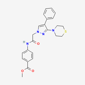 molecular formula C23H24N4O3S B2832960 methyl 4-{2-[4-phenyl-3-(thiomorpholin-4-yl)-1H-pyrazol-1-yl]acetamido}benzoate CAS No. 1242936-42-0
