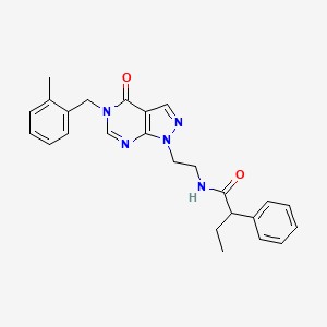 molecular formula C25H27N5O2 B2832989 N-(2-(5-(2-methylbenzyl)-4-oxo-4,5-dihydro-1H-pyrazolo[3,4-d]pyrimidin-1-yl)ethyl)-2-phenylbutanamide CAS No. 921896-75-5