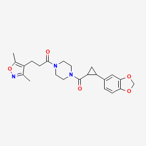 1-(4-(2-(Benzo[d][1,3]dioxol-5-yl)cyclopropanecarbonyl)piperazin-1-yl)-3-(3,5-dimethylisoxazol-4-yl)propan-1-one