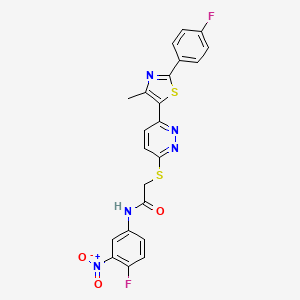 molecular formula C22H15F2N5O3S2 B2833001 N-(4-fluoro-3-nitrophenyl)-2-({6-[2-(4-fluorophenyl)-4-methyl-1,3-thiazol-5-yl]pyridazin-3-yl}sulfanyl)acetamide CAS No. 923202-84-0
