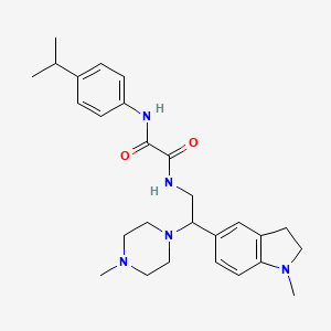 molecular formula C27H37N5O2 B2833017 N1-(4-isopropylphenyl)-N2-(2-(1-methylindolin-5-yl)-2-(4-methylpiperazin-1-yl)ethyl)oxalamide CAS No. 922558-10-9